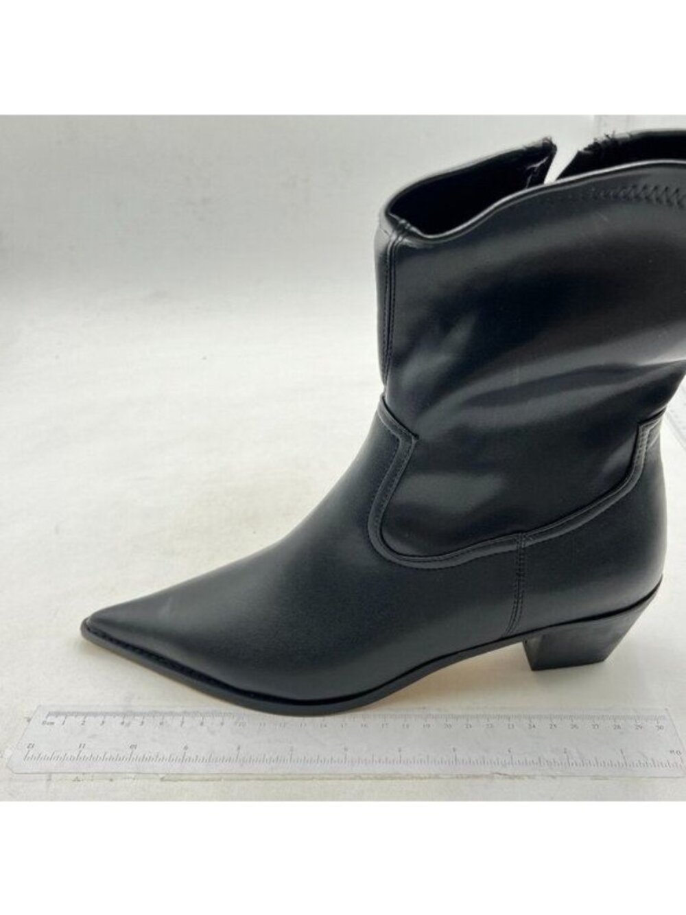 Women's Pointed Toe Ankle Boots Chunky Stacked Heel Faux Leather Ankle Booties